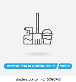 Mop, water bucket, spray vector icon, simple mop, water bucket, spray sign.