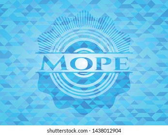 Mope light blue emblem with triangle mosaic background