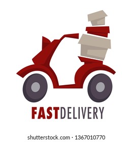 Moped with boxes or parcels fast delivery service isolated icon vector food and post transportation vehicle or scooter cardboard containers emblem or logo goods order express service mail and postage.