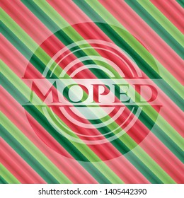 Moped christmas badge background. Vector Illustration. Detailed.