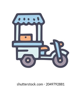 moped with food cart color vector doodle simple icon
