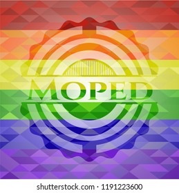 Moped on mosaic background with the colors of the LGBT flag