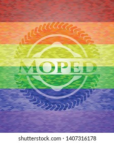 Moped on mosaic background with the colors of the LGBT flag