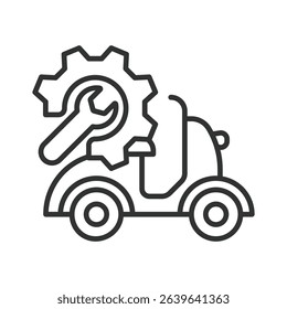 Moped repairing, icon in line design. Moped repairing, moped, repair, mechanic, maintenance, scooter, tools on white background vector. Moped repairing editable stroke icon