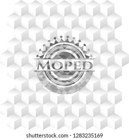 Moped retro style grey emblem with geometric cube white background