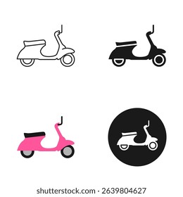Moped scooter icon in line and silhouette styles