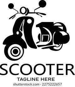 Moped scooter logo design. Retro scooter side view vector design.