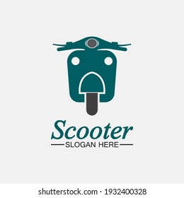 Moped scooter logo vector icon illustration design template.Retro bikes and scooters club logo.classic scooter emblems, icons and badges.