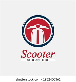 Moped scooter logo vector icon illustration design template.Retro bikes and scooters club logo.classic scooter emblems, icons and badges.