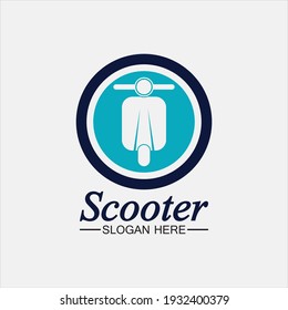 Moped scooter logo vector icon illustration design template.Retro bikes and scooters club logo.classic scooter emblems, icons and badges.