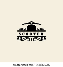 Moped scooter logo vector icon illustration design template. Retro bike and scooter club logo. Classic scooter badge  icon and badge.