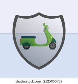 Moped com um escudo transparente, proteção, seguro, símbolo de serviço automático