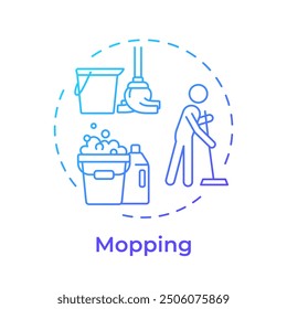 Mopping blue gradient concept icon. Detergent bottles, chemicals. Washing cleaner. Round shape line illustration. Abstract idea. Graphic design. Easy to use in infographic, presentation