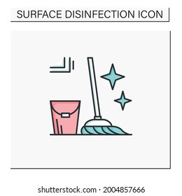 Mopping-Farbsymbol. Eimer und Mopp funkeln mit einem linearen Piktogramm. Konzept der Bodenreinigung, Hauspflege und ordentlicher Haushalt.einzelne Vektorgrafik