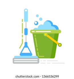Mopping flat color icon. Commercial cleaning. Cleaning services. Sign for web page, mobile app, banner. Isolated flat template.