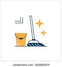 Mopping flat icon. Bucket and mop sparkling with tidiness linear pictogram. Concept of floor cleaning, house maintenance service and tidy household.Vector illustration