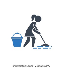 Mopping Floor with Bucket Icon On White Background