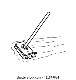 Mopping the Floor Doodle, a hand drawn vector doodle illustration of a mop, mopping the floor.