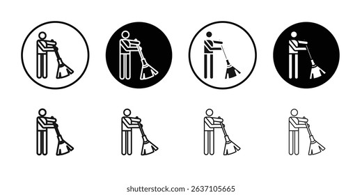 Mopping floors icon Black line art vector logo set