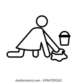 Mopping floors icon linear logo mark in black and white