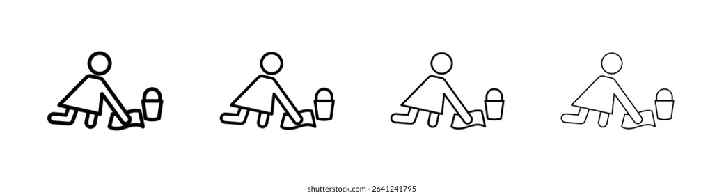 Mopping floors icon Outline sign symbol set