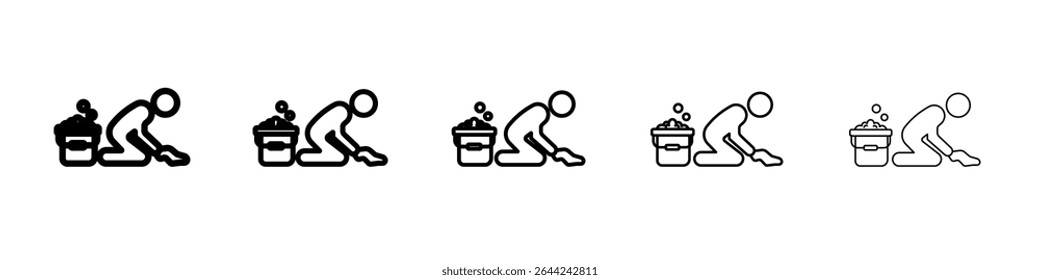 Mopping floors icon thin outline logo mark set