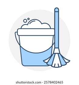 Mopping icon. Mop and Bucket Representing Clean and Sanitized Floors