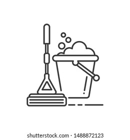 Mopping line black icon. Commercial cleaning. Cleaning services. Sign for web page, mobile app, banner. Isolated outline template.