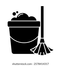 Mopping – Mop and Bucket Representing Clean and Sanitized Floors. Vector illustration.