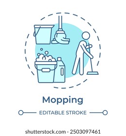 Mopping soft blue concept icon. Detergent bottles, chemicals. Washing cleaner. Round shape line illustration. Abstract idea. Graphic design. Easy to use in infographic, presentation