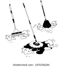 Mops for cleaning. Set of simple vector  icons