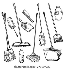 Mops. Set of cleaning tools. 