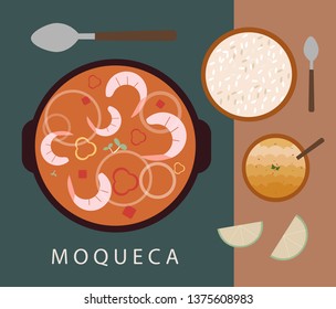 Moqueca Brazilian Dish Vector. Shrimp Stew Illustration