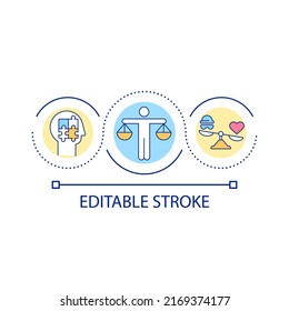 Moral And Ethical Values Loop Concept Icon. Societal Standards Abstract Idea Thin Line Illustration. Social Justice. Philosophical Beliefs. Isolated Outline Drawing. Editable Stroke. Arial Font Used