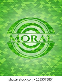 Moral green emblem. Mosaic background
