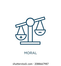Moral Icon. Thin Linear Moral Outline Icon Isolated On White Background. Line Vector Moral Sign, Symbol For Web And Mobile