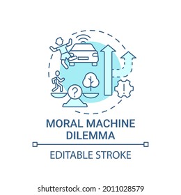 Moral Machine Dilemma Konzept Symbol. Autonome Entscheidung. Künstliche Intelligenz abstrakte Idee dünne Linie Illustration. Fahrerloses Auto wählen. Vektorgrafik einzeln auf Umrissfarben. Bearbeitbarer Hub
