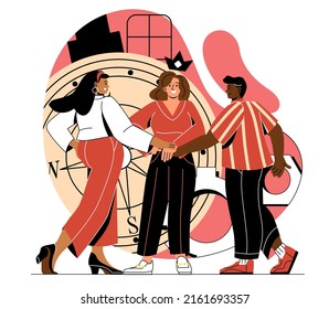 Moral principles of company. Teamwork or collaboration of employees. Male and female colleagues maintain good relationships in office. Business Ethics. Cartoon flat vector illustration in doodle style