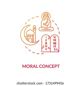 Moral red gradient concept icon. Cultural diversity. Buddhism and christianity. Hindu temple. Different religion idea thin line illustration. Vector isolated outline RGB color drawing