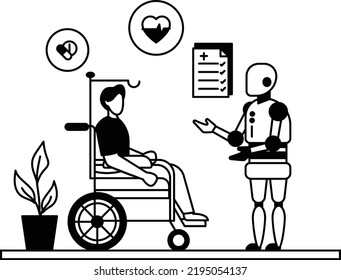 Moral Support And Augment Nursing Bot Vector Icon Design, Robotic Medicine Symbol, Healthcare Scene Sign, Innovation Artificial Intelligence Works In Modern Clinic Stock,patient Engagement Bot Concept