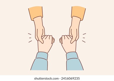 Moral support for friend in trouble concept, with people holding hands while apologizing and consoling. Psychological support received through feelings of compassion or selfless love