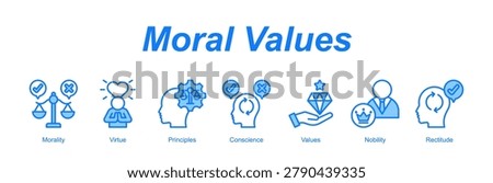 Moral Values web banner icon concept for with icon of Morality, Virtue, Principles, Conscience, Values, Nobility, Rectitude.