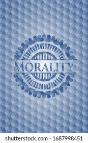 Moralblaues Emblem oder Abzeichen mit abstraktem geometrischem Muster-Hintergrund. Vektorillustration Illustration. Detaillierte Angaben.