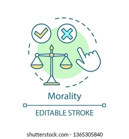 Morality Concept Icon. Ethical Decision Making Idea Thin Line Illustration. Moral Choice, Issue. Problem Resolution. Code Of Conduct. Justice, Honesty. Vector Isolated Outline Drawing. Editable Stroke