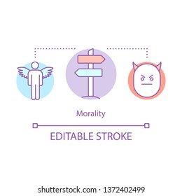 Morality Concept Icon. Ethical Dilemma Idea Thin Line Illustration. Moral Choice Making. Ethical Decision. Complex Issue, Problem Solving. Honesty. Vector Isolated Outline Drawing. Editable Stroke