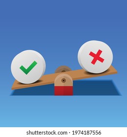 Morality concept,right and wrong balance on the scale isolated on background vector illustration