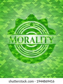Emblema verde moralidad con fondo de mosaico. Ilustración vectorial. Detallado. 