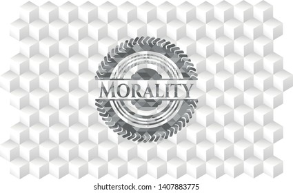 Morality grey badge with geometric cube white background