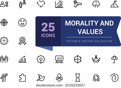 Morality and values line icons collection. Minimalistic web and UI icon. Outline icon collections. Editable vector illustration.