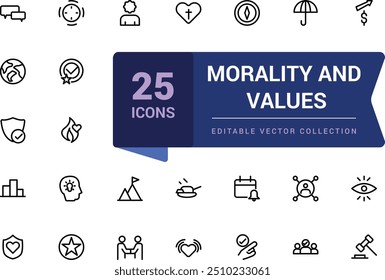 Morality and values line icons collection. Minimalistic web and UI icon. Outline icon collections. Editable vector illustration.
